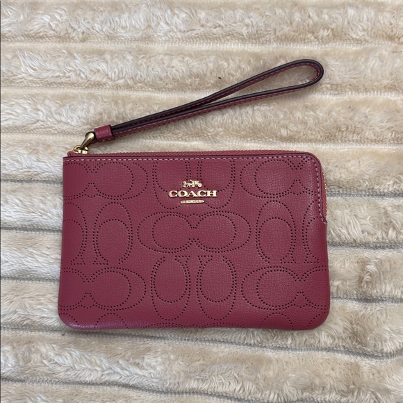 Coach Handbags - Coach Corner Zip Perforated Signature Leather In Rouge
